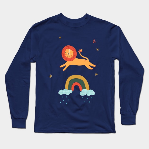 Lion Jump over a rainbow Long Sleeve T-Shirt by Guncha Kumar